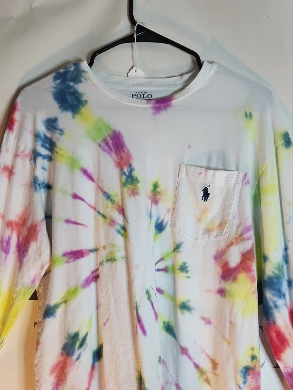 Ralph Lauren White Multi Tie-Dye Long Sleeve Pocket Tee